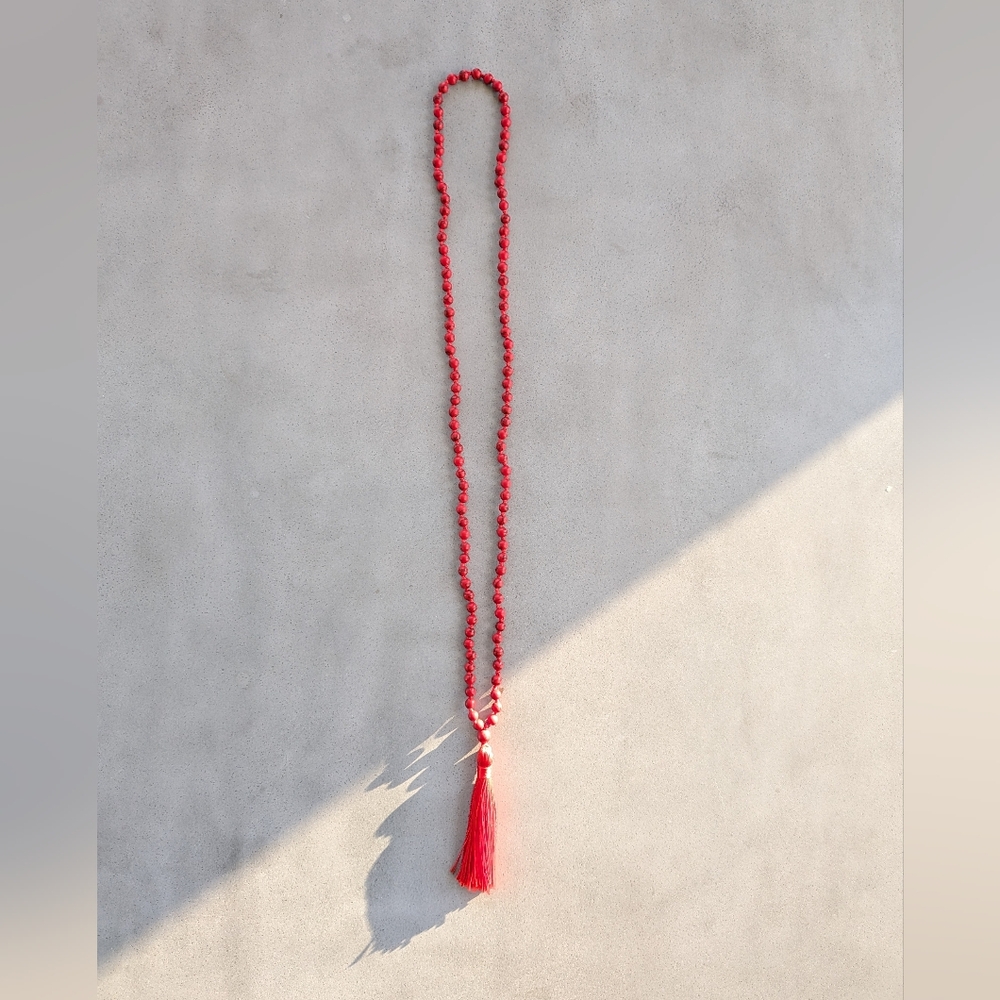 Red Beaded Necklace with Tassel